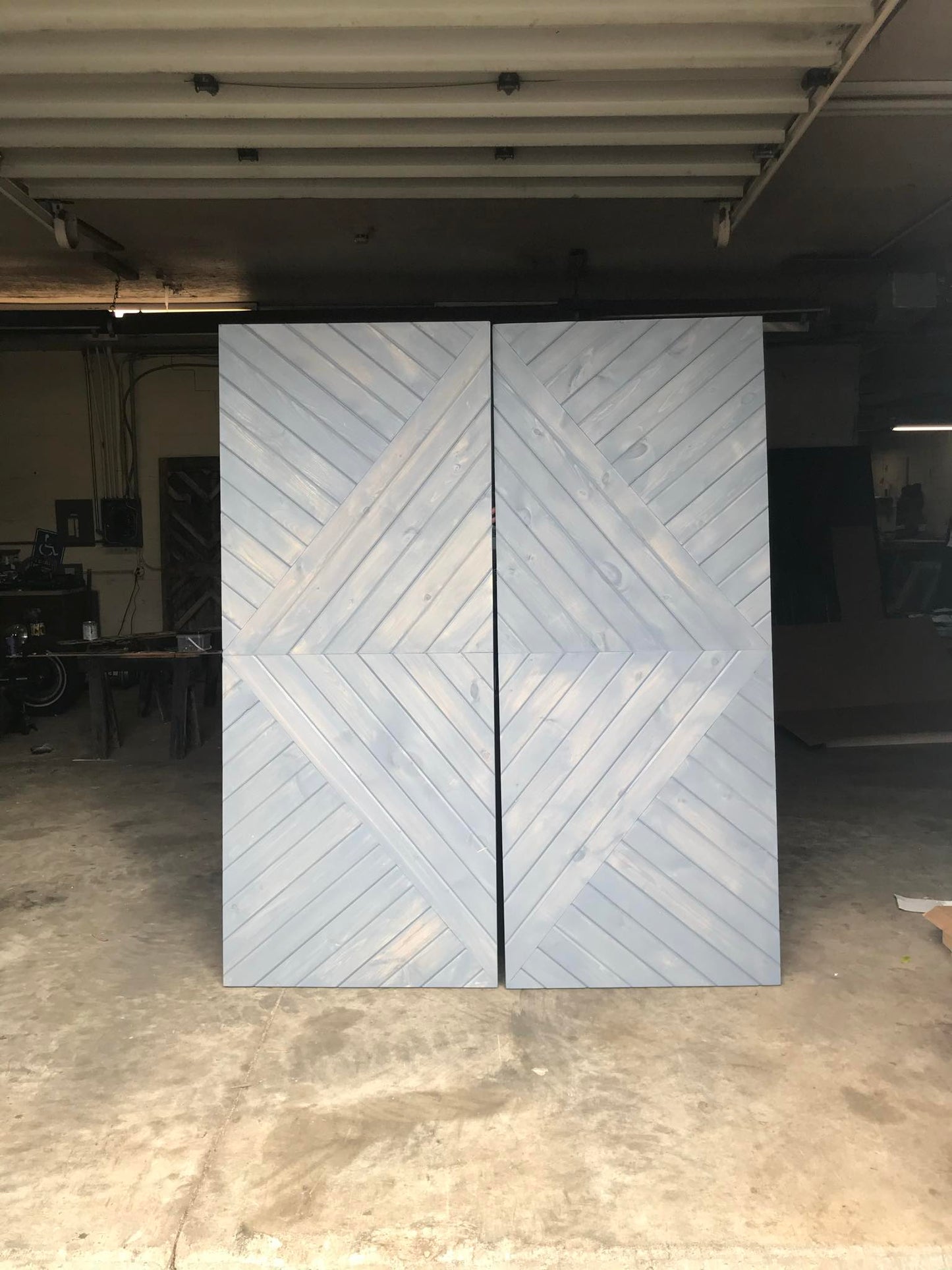 Custom Chevron Barn Door: Solid Pine, Modern Rustic Style