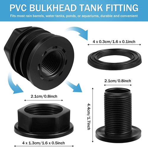 PVC Bulkhead Fitting 2-Pack 3/4" x 1/2" Rodent Water System