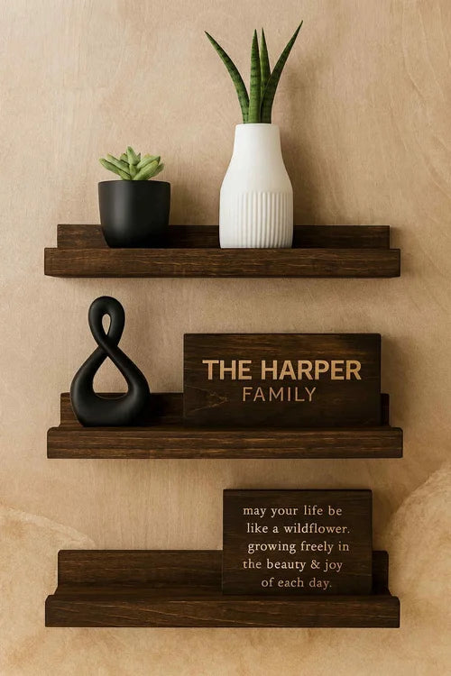 Floating Picture Ledge Shelf – Solid Hardwood Wall Shelf for Photos, Art & Decor