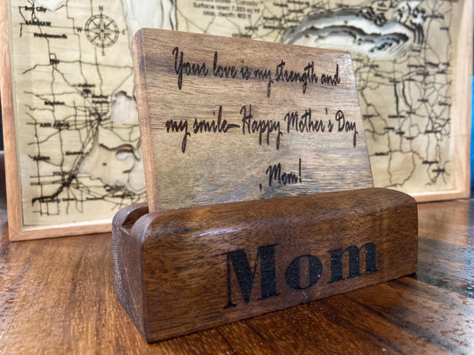 Engraved Walnut Wood Mother's Day Card: Personalized Keepsake Gift - Stumps Custom Wood