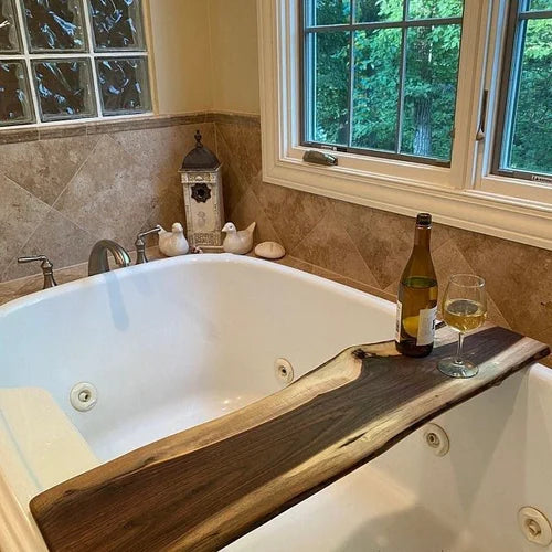 Live Edge Walnut Bathtub Tray | Handmade Wooden Bath Board