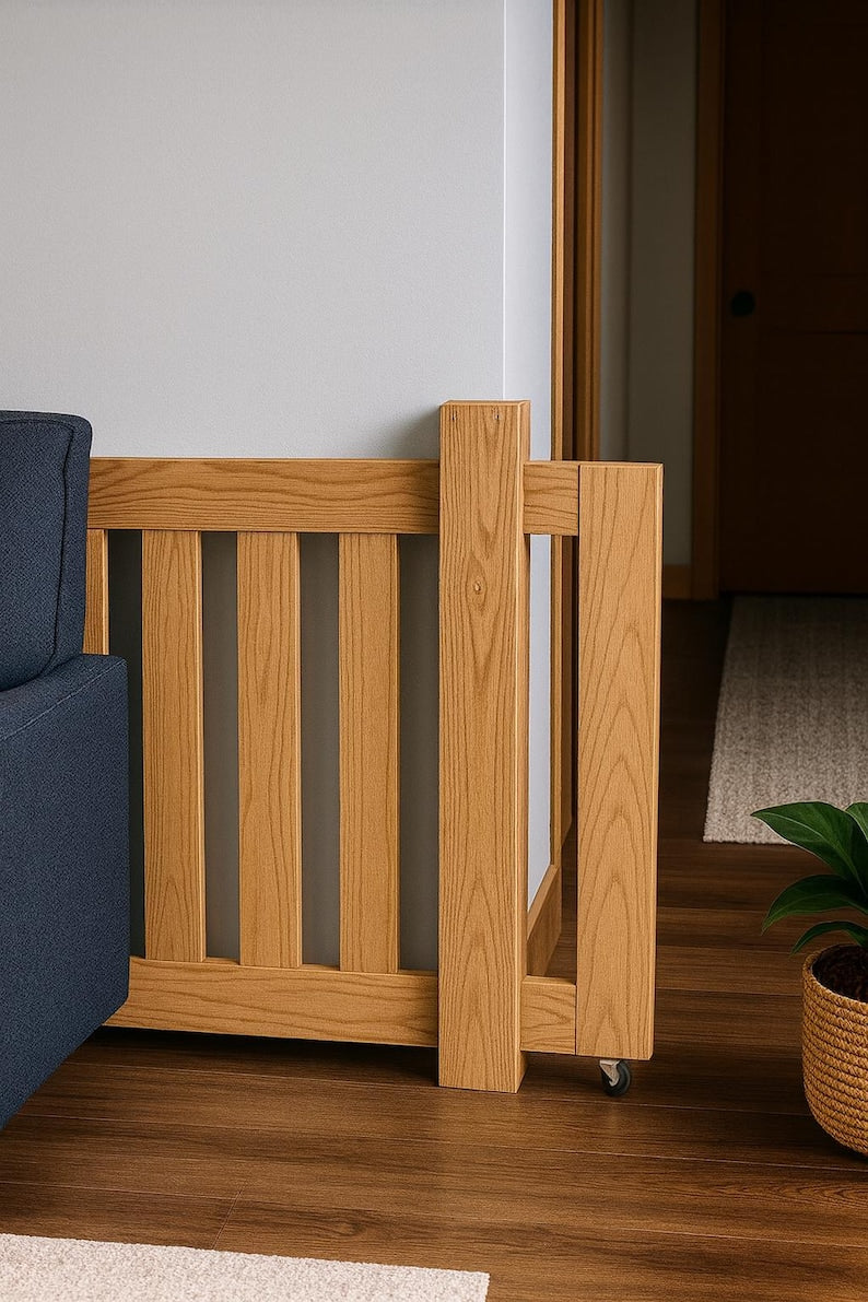 Sliding Pocket Wood Gate – Modern Space-Saving Indoor Pet Barrier
