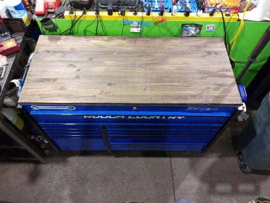 Custom Tool Box Cover: Personalized Butcher Block Workbench Top & Workshop Storage