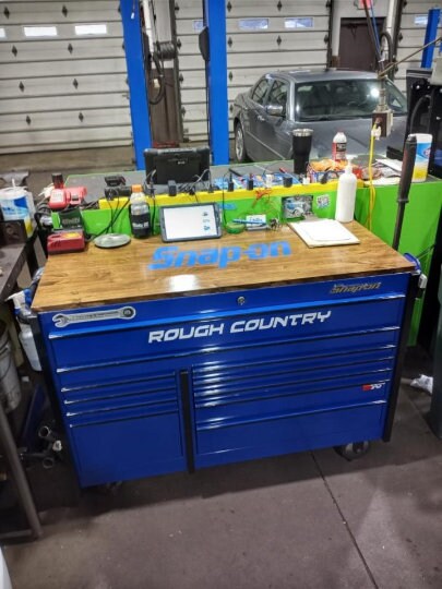 Custom Tool Box Cover: Personalized Butcher Block Workbench Top & Workshop Storage