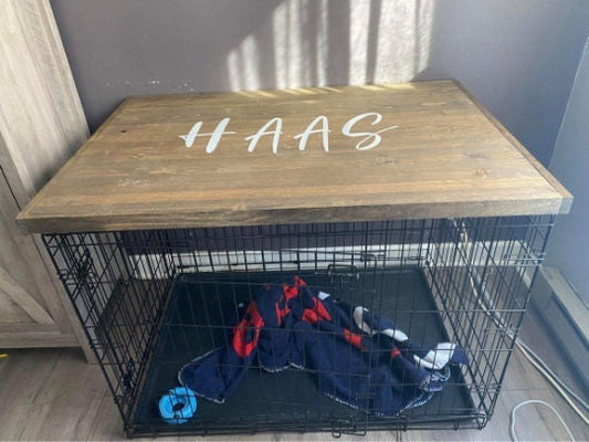 Farmhouse Dog Crate Topper: Wood Kennel Cover & Table - Custom Fit