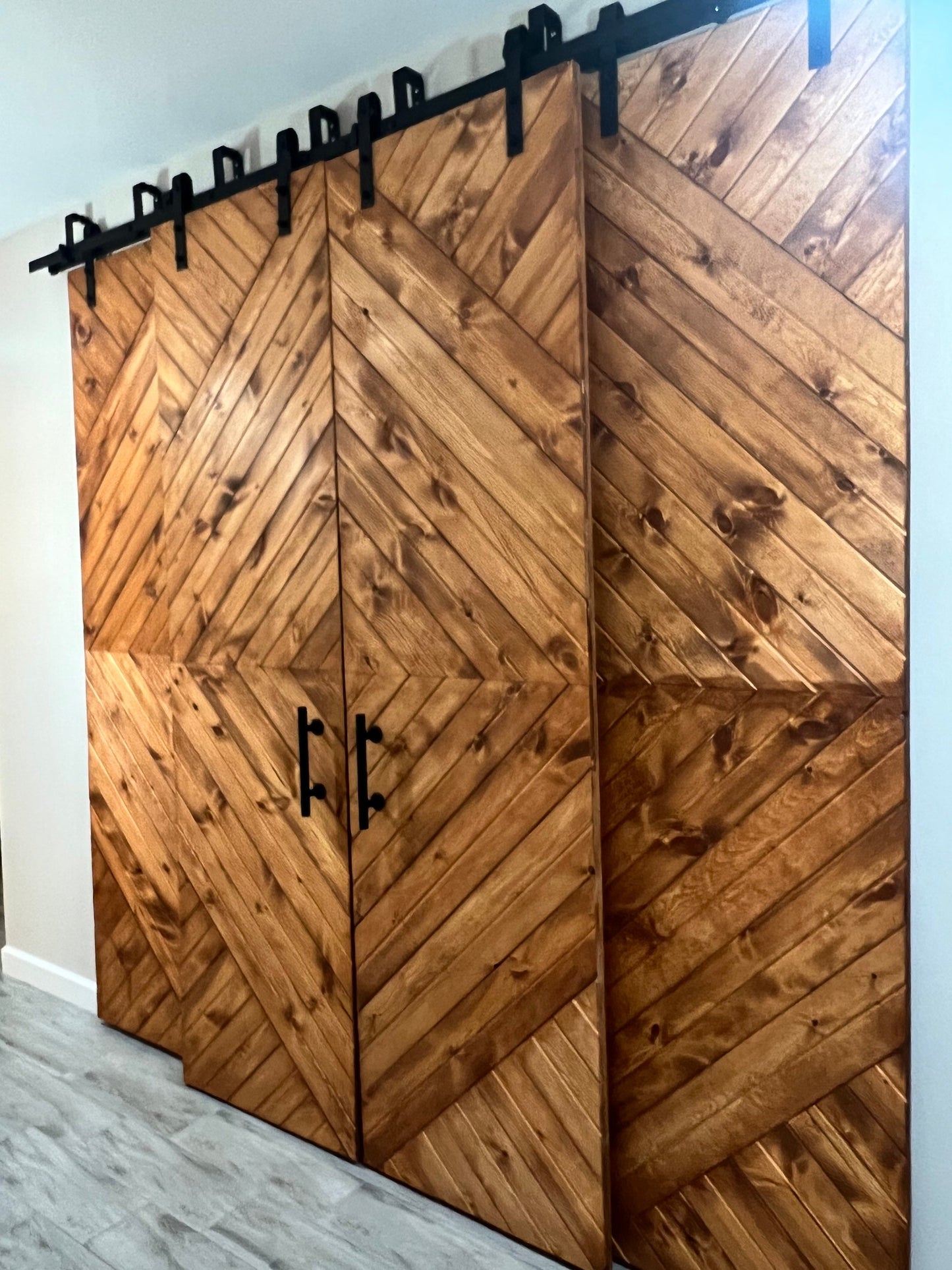 Custom Chevron Barn Door: Solid Pine, Modern Rustic Style