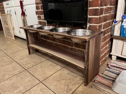 Walnut Elevated Dog Food Bowl Station: Live Edge Style