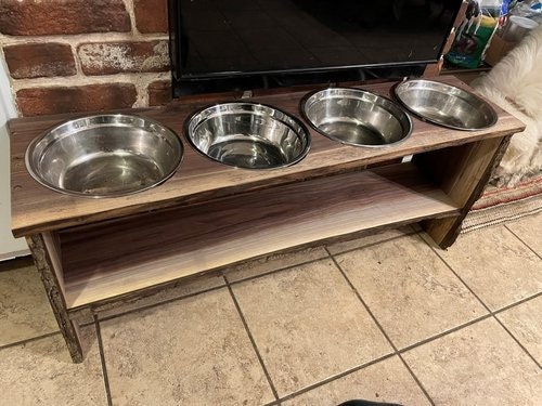 Walnut Elevated Dog Food Bowl Station: Live Edge Style
