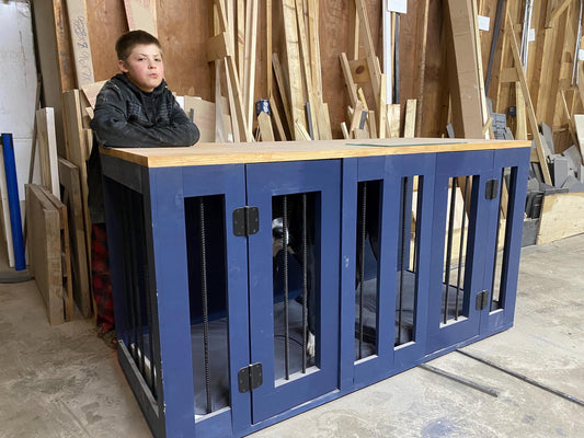 Handmade Dog Crate Coffee Table: Modern Double Kennel Furniture for Dogs