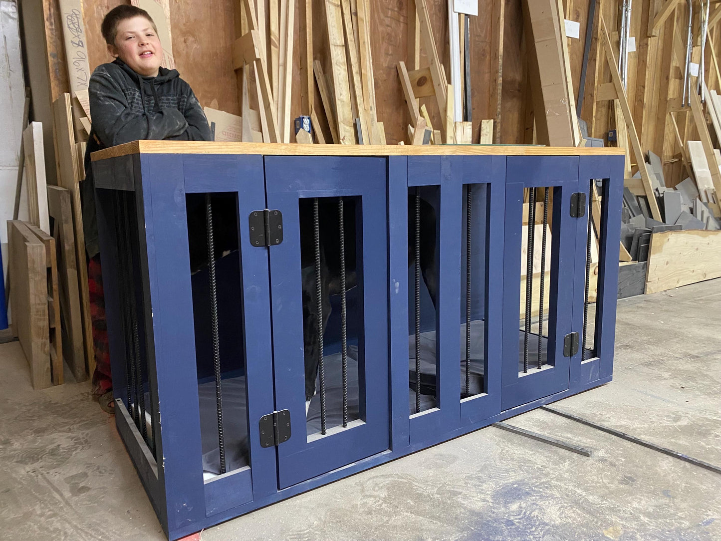 Handmade Dog Crate Coffee Table: Modern Double Kennel Furniture for Dogs