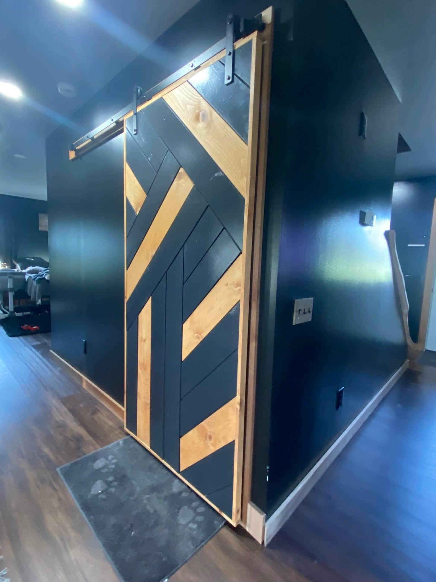 Modern Herringbone Sliding Barn Door: Solid Pine Wood