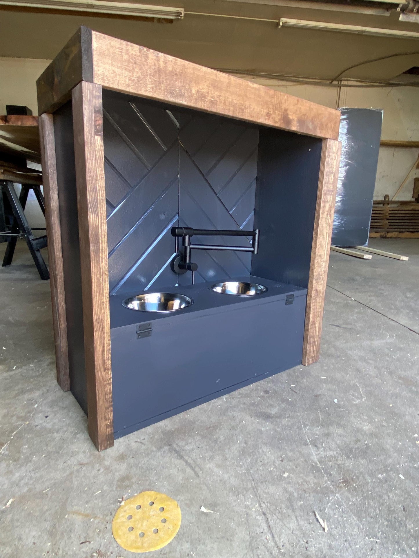 Handmade Dog Water Station with Faucet: Raised Hardwood Pet Bowls
