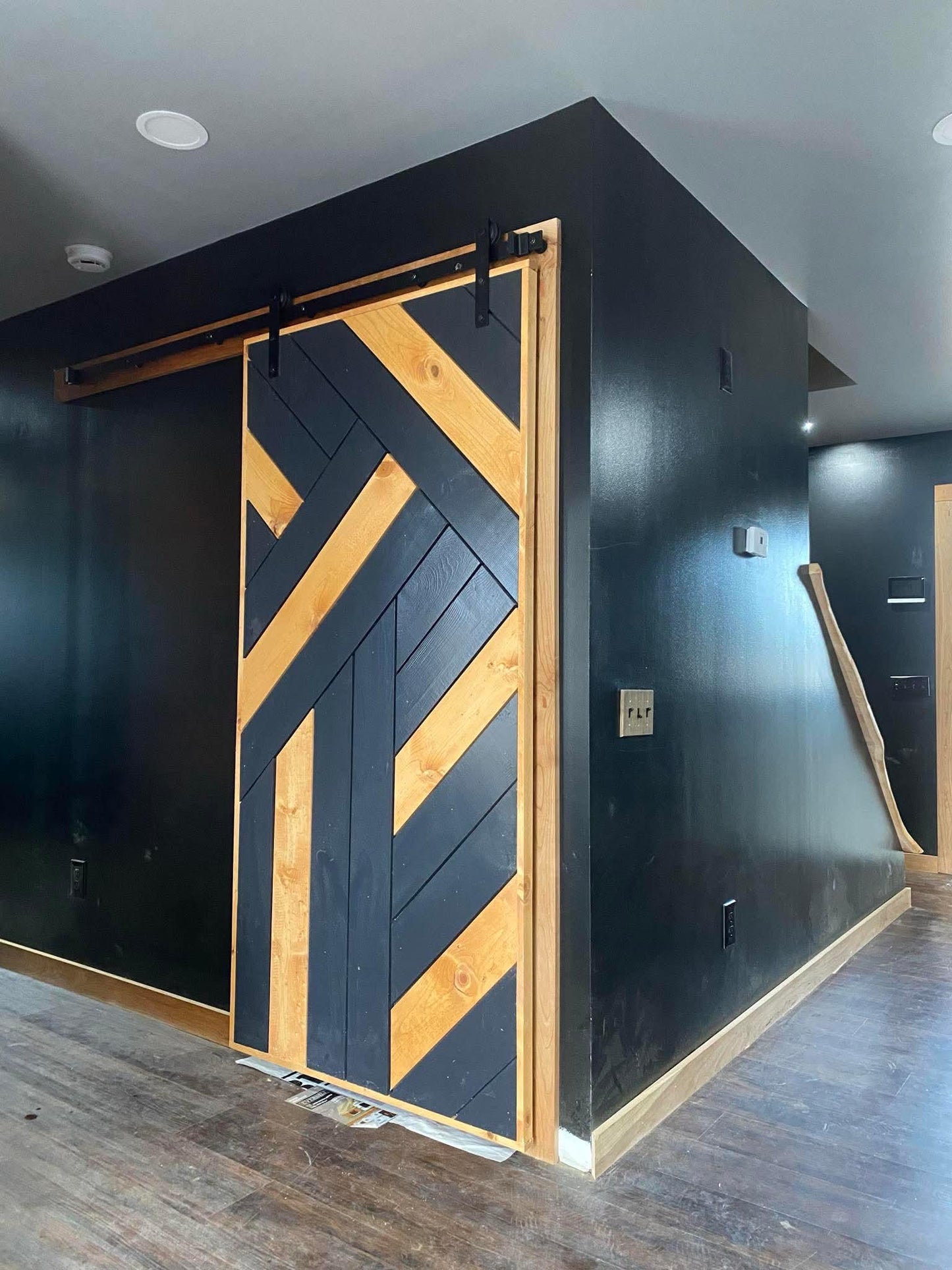 Modern Herringbone Sliding Barn Door: Solid Pine Wood