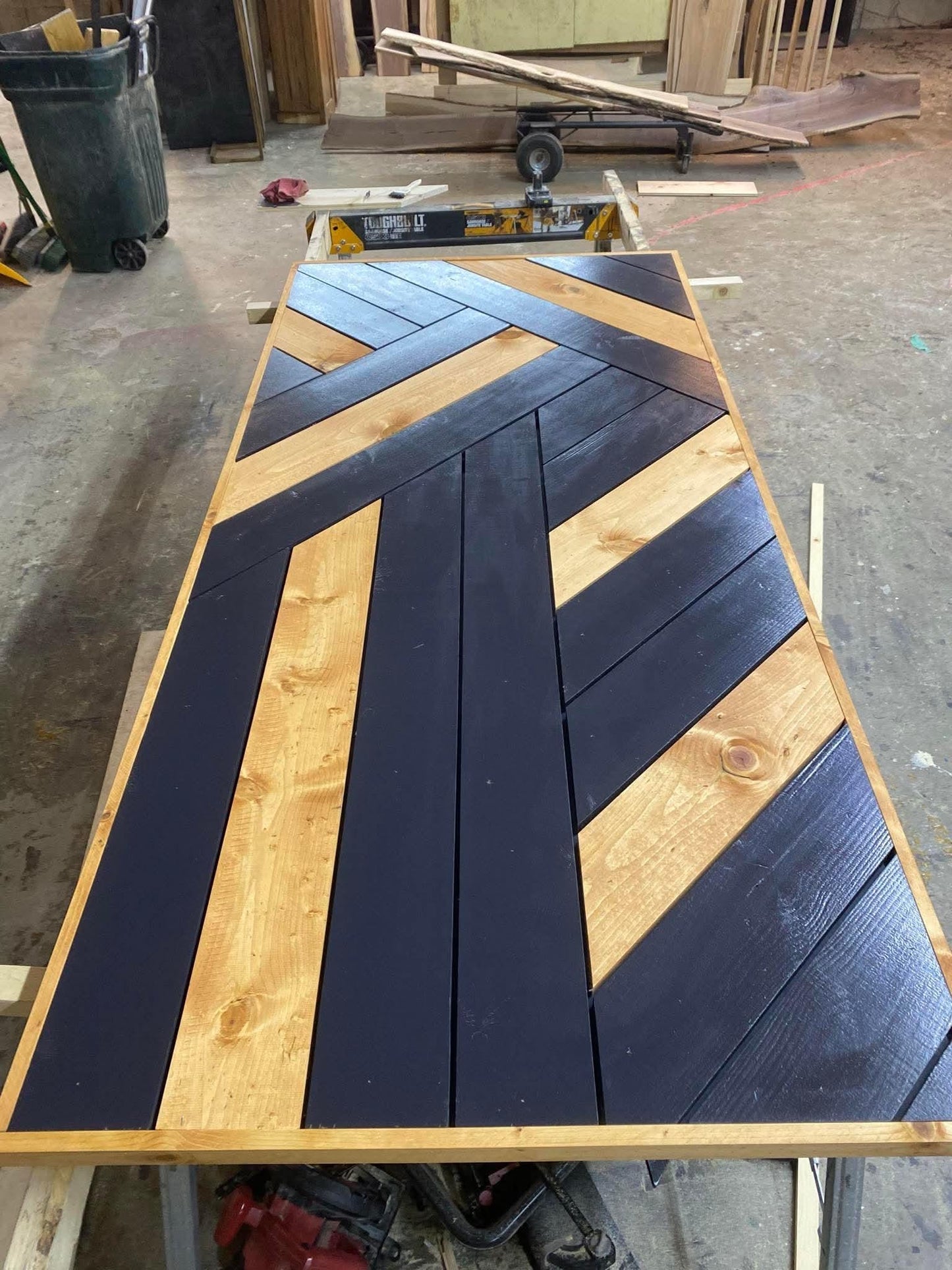 Modern Herringbone Sliding Barn Door: Solid Pine Wood