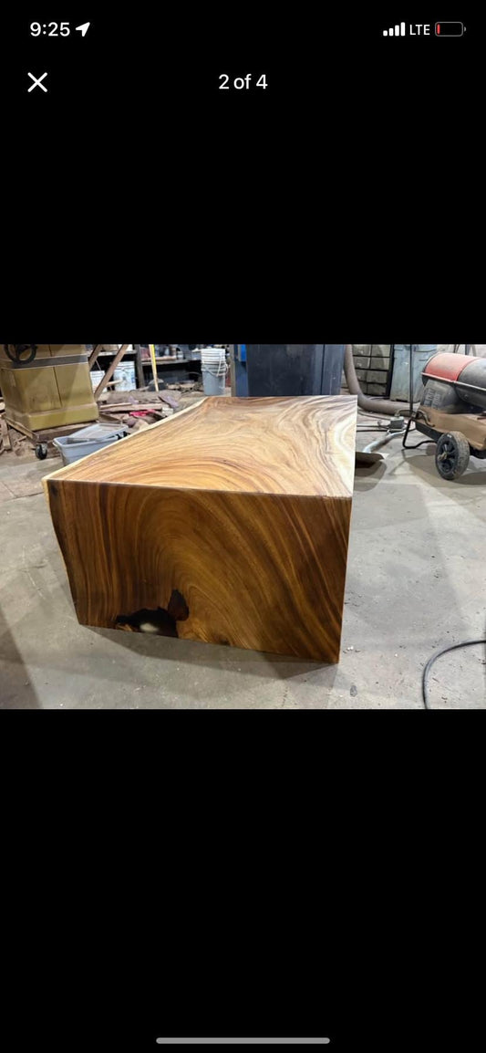 Custom Live Edge Waterfall Kitchen Island: Handcrafted Solid Wood Countertop Bar