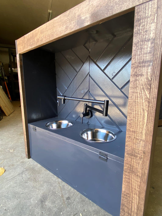 Handmade Dog Water Station with Faucet: Raised Hardwood Pet Bowls