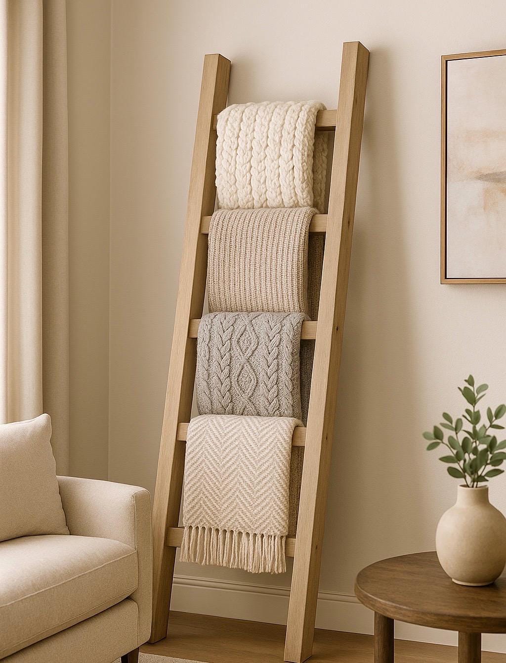 3-6ft Farmhouse Blanket Ladder: Rustic Wood Quilt & Towel Rack
