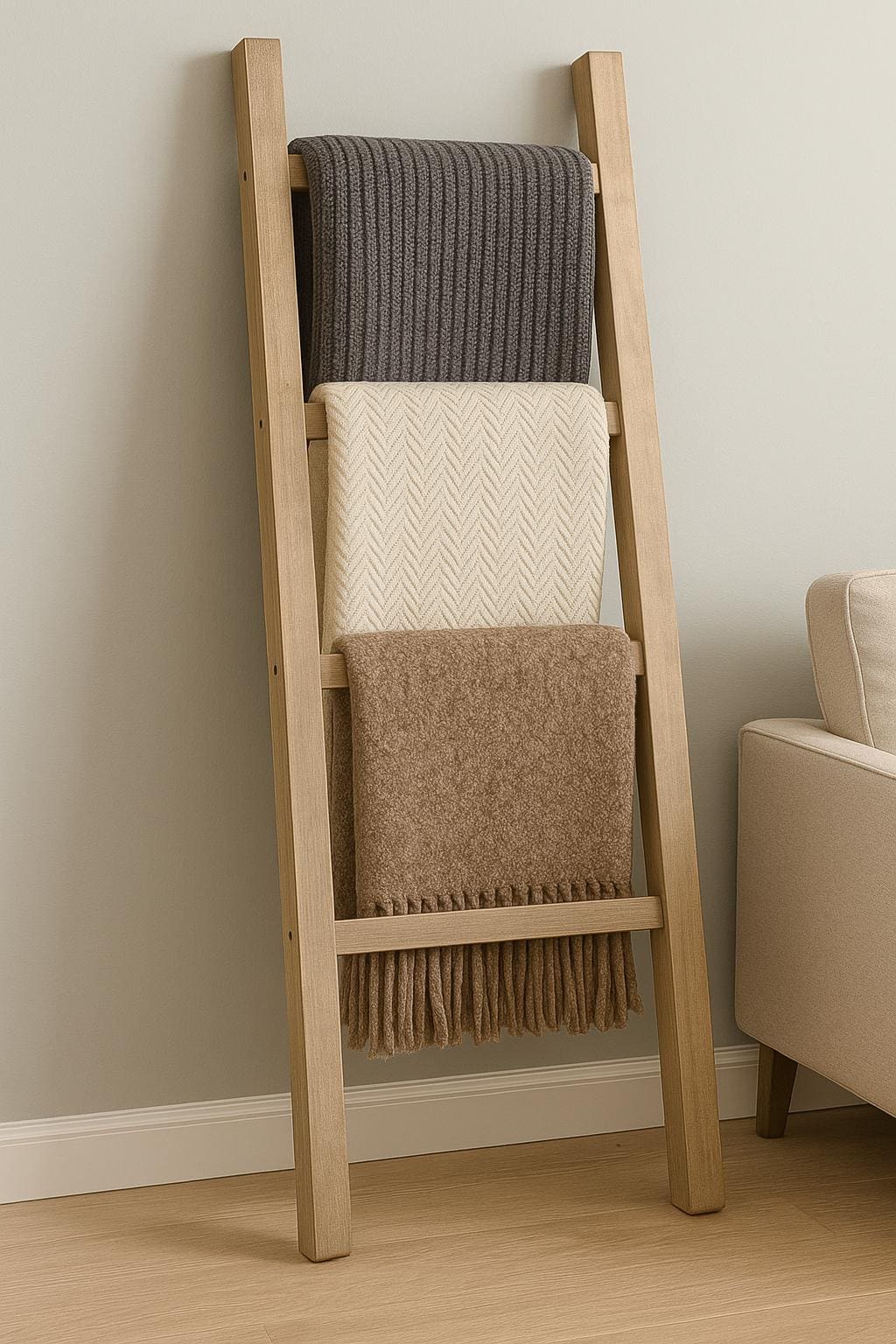 3-6ft Farmhouse Blanket Ladder: Rustic Wood Quilt & Towel Rack