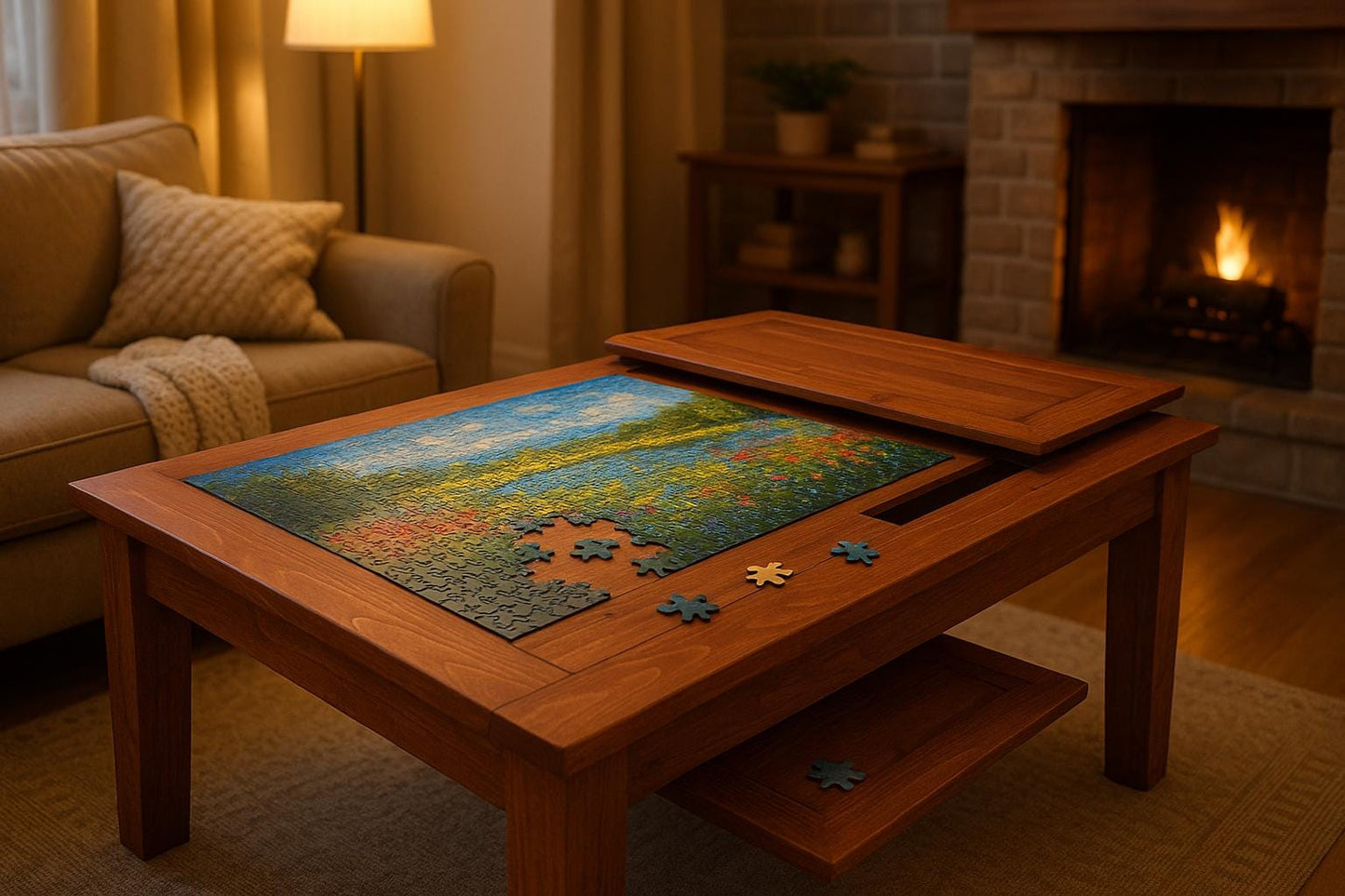 Handmade Wood Puzzle Table with Storage - Stumps Custom Wood