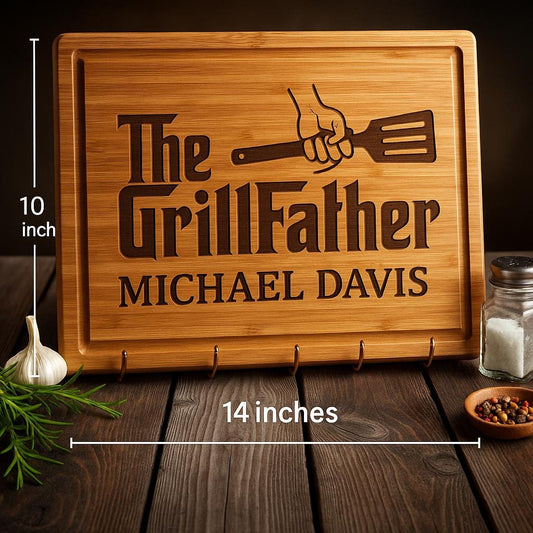 Grillfather BBQ Cutting Board – Personalized Grill Master Gift for Dad | Walnut | Fathers Day Gift for him | Stumps Custom Wood