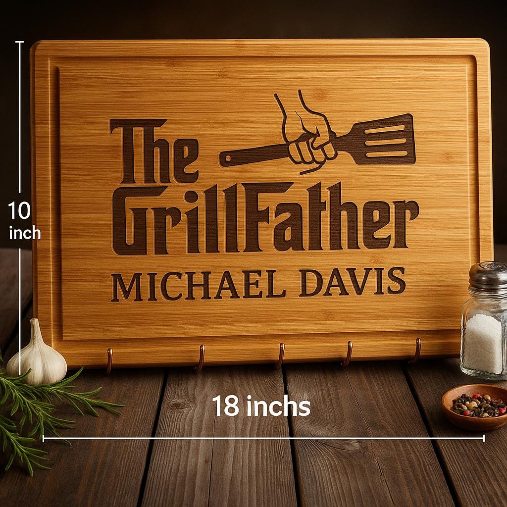Grillfather BBQ Cutting Board – Personalized Grill Master Gift for Dad | Walnut | Fathers Day Gift for him | Stumps Custom Wood
