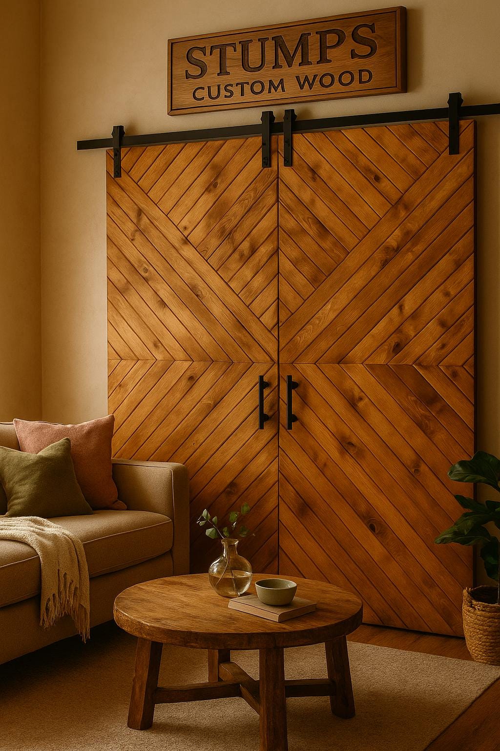 Custom Chevron Barn Door: Solid Pine, Modern Rustic Style