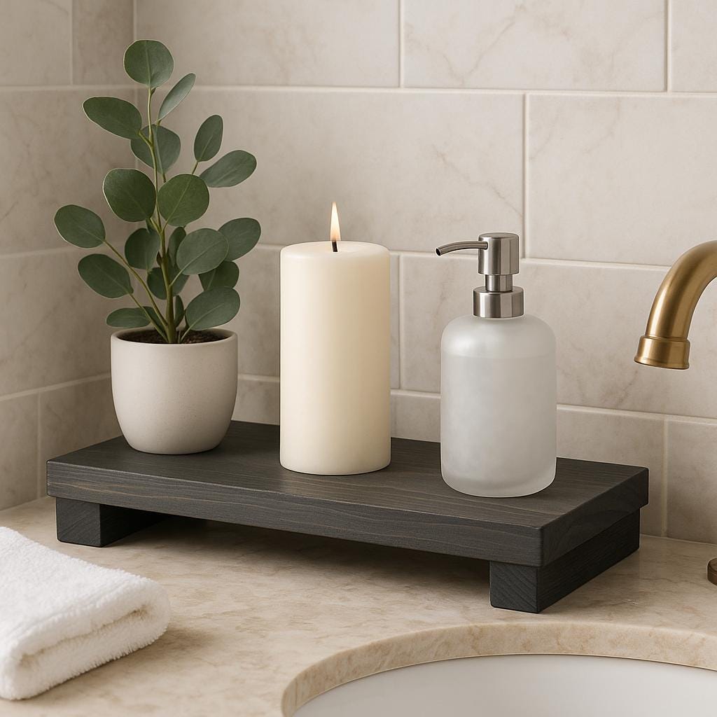 Rustic Wood Table Riser: Farmhouse Candle & Plant Display