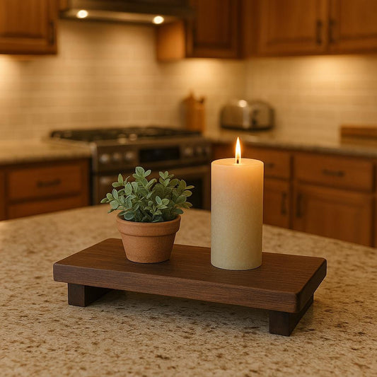 Rustic Wood Table Riser: Farmhouse Candle & Plant Display