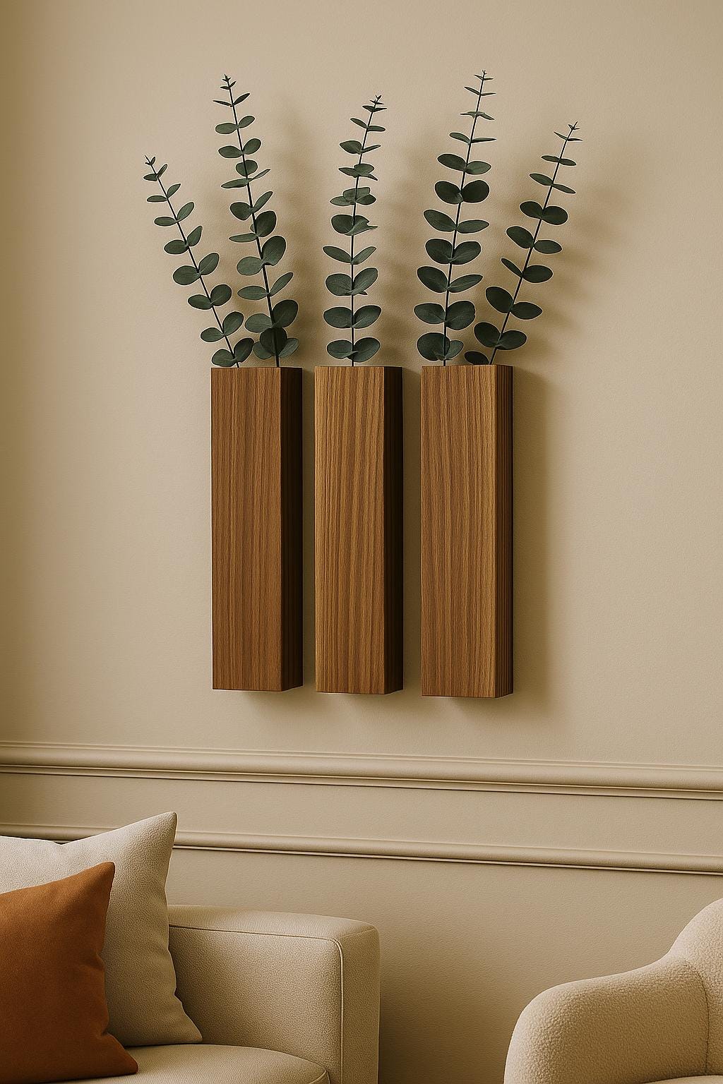 Handmade Wood Wall Vase Set of 3: Rustic Farmhouse Decor