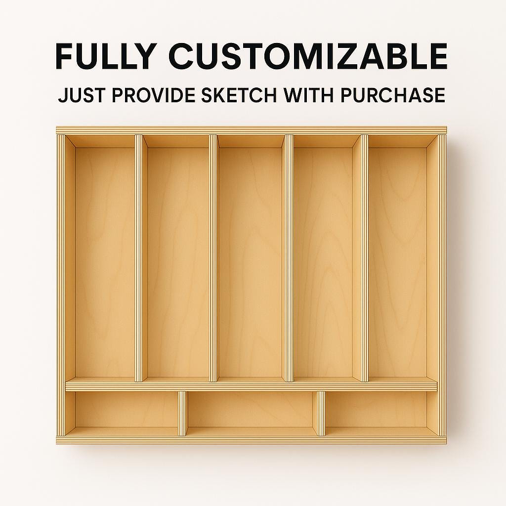 Handmade Wooden Drawer Organizer: Custom Baltic Birch Kitchen Utensil Insert & Storage Tray