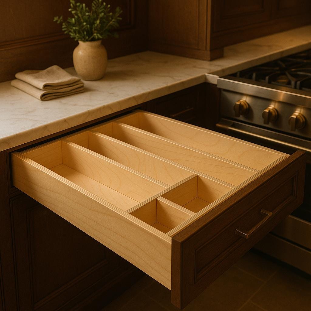 Handmade Wooden Drawer Organizer: Custom Baltic Birch Kitchen Utensil Insert & Storage Tray