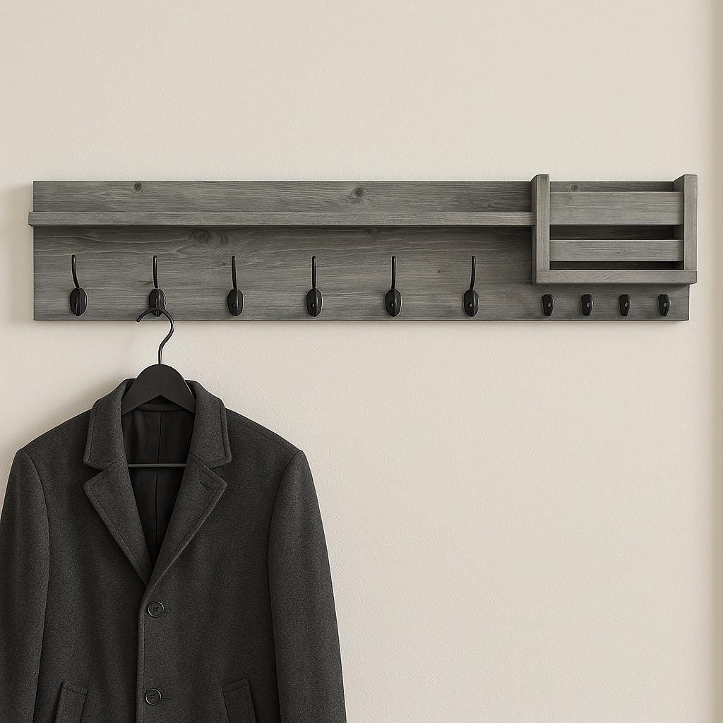 Wall Mounted Entryway Organizer: Wood Shelf, Mail & Key Holder - Handmade USA