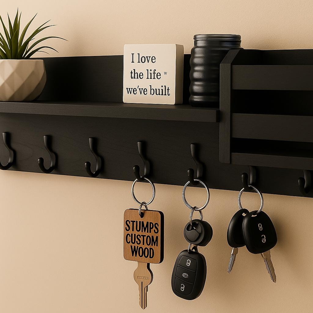 Wall Mounted Entryway Organizer: Wood Shelf, Mail & Key Holder - Handmade USA