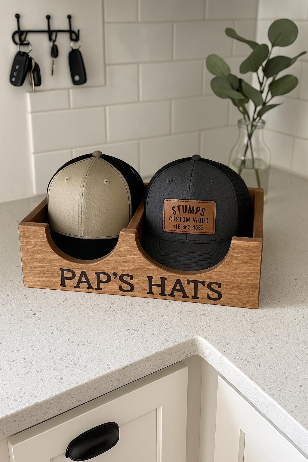 Personalized Hat Organizer Box: Engraved Wooden Keepsake Storage Gift for Him