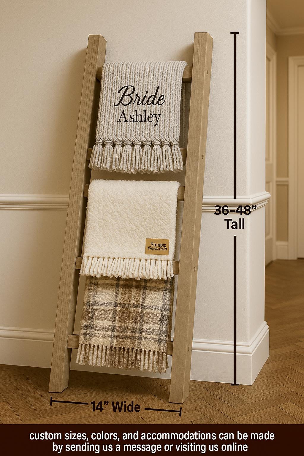 3-6ft Farmhouse Blanket Ladder: Rustic Wood Quilt & Towel Rack