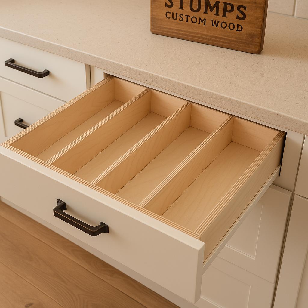 Handmade Wooden Drawer Organizer: Custom Baltic Birch Kitchen Utensil Insert & Storage Tray