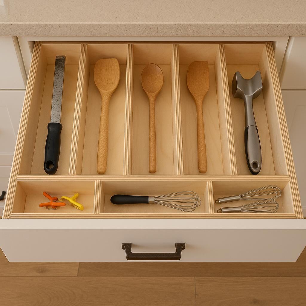 Handmade Wooden Drawer Organizer: Custom Baltic Birch Kitchen Utensil Insert & Storage Tray