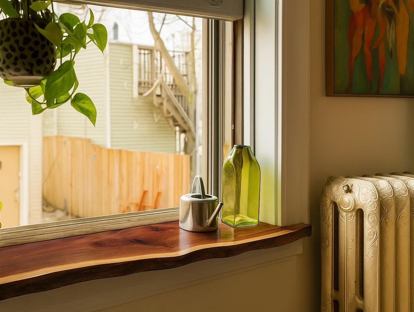 Walnut Live Edge Window Sill Shelf: Adhesive Rustic Plant Display for Home Decor