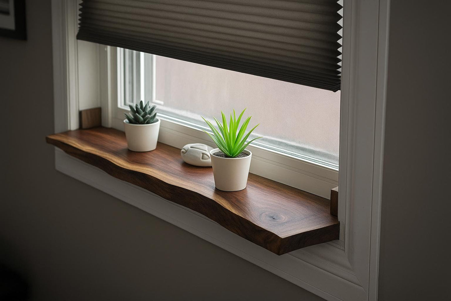 Walnut Live Edge Window Sill Shelf: Adhesive Rustic Plant Display for Home Decor