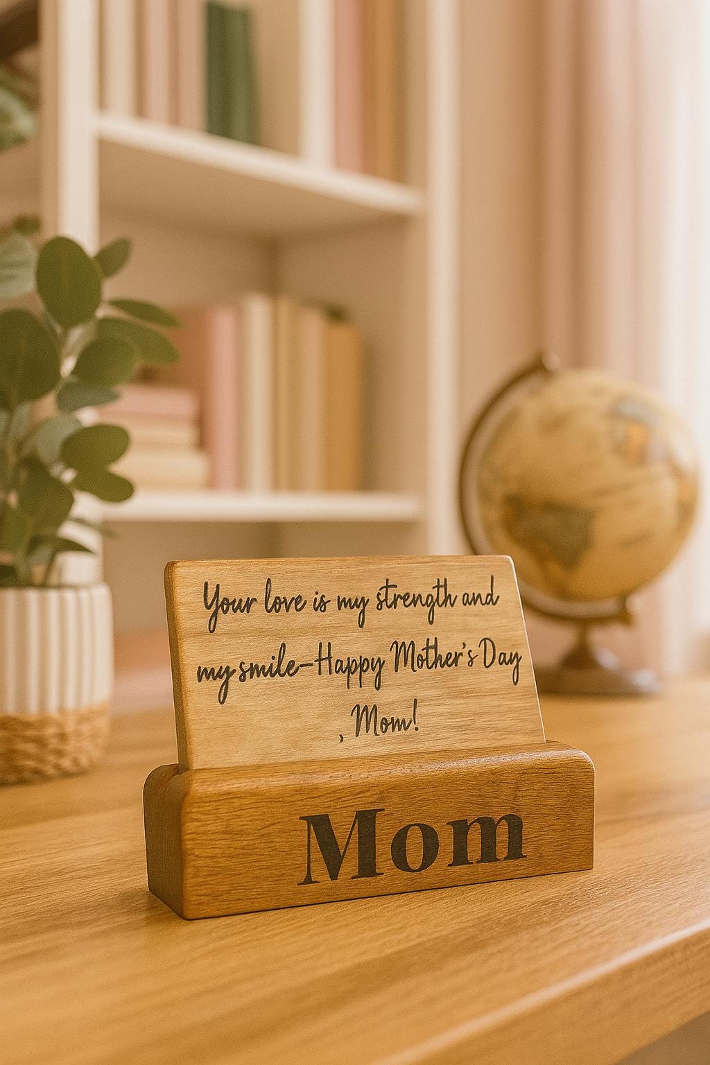 Engraved Walnut Wood Mother's Day Card: Personalized Keepsake Gift