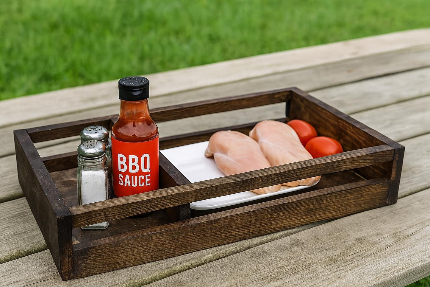 BBQ Grilling Tray Food Organizer | Custom Wood Tray for Grill Masters | Fathers Day Gift | Outdoor Cooking Tray by Stumps Custom Wood