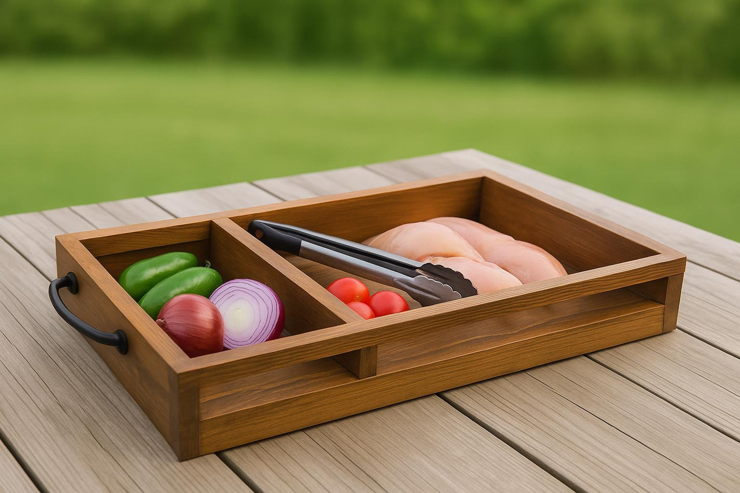 BBQ Grilling Tray Food Organizer | Custom Wood Tray for Grill Masters | Fathers Day Gift | Outdoor Cooking Tray by Stumps Custom Wood