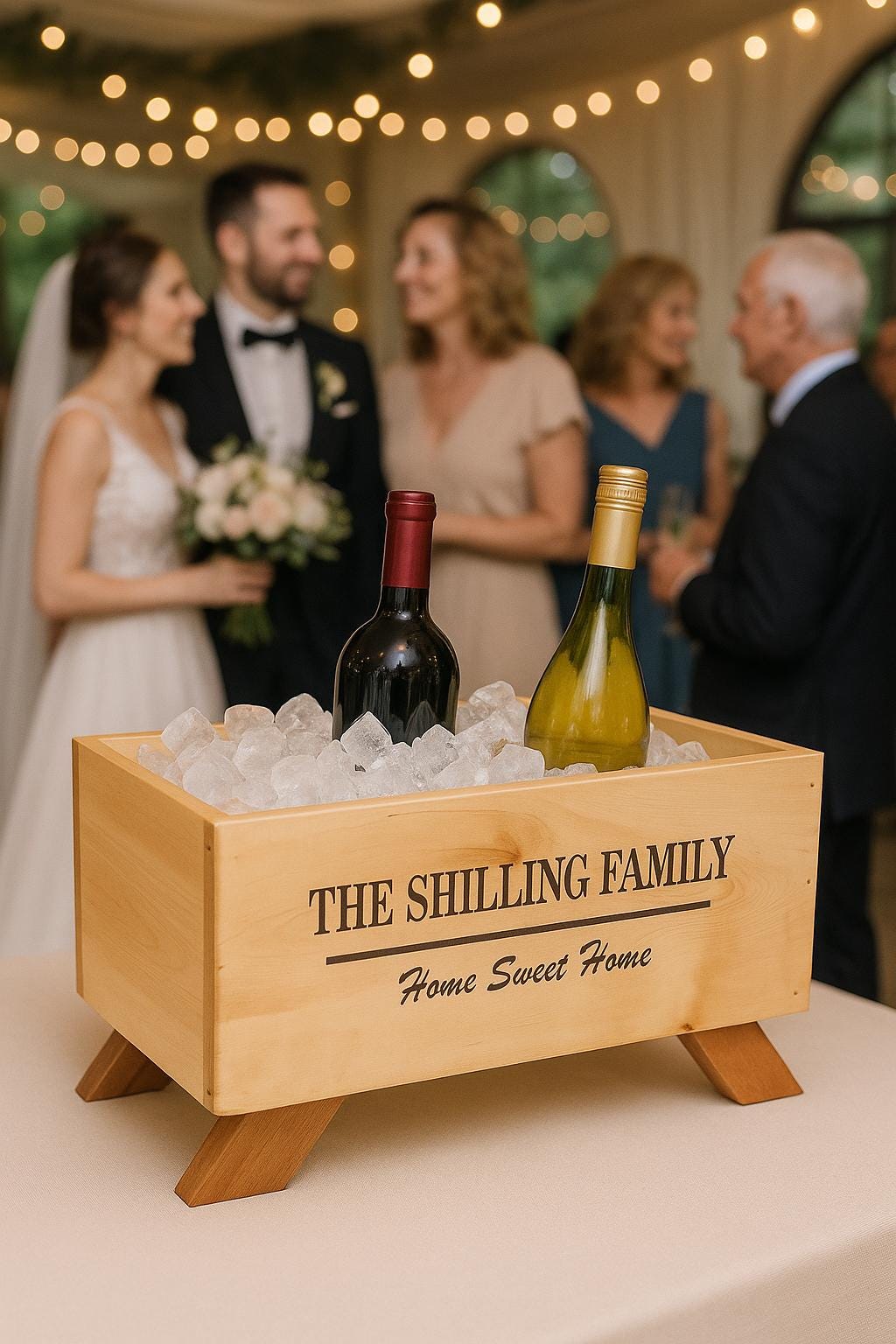 Handmade Wooden BarWine Bar Cooler Trough: Engraved Rustic Beverage Station