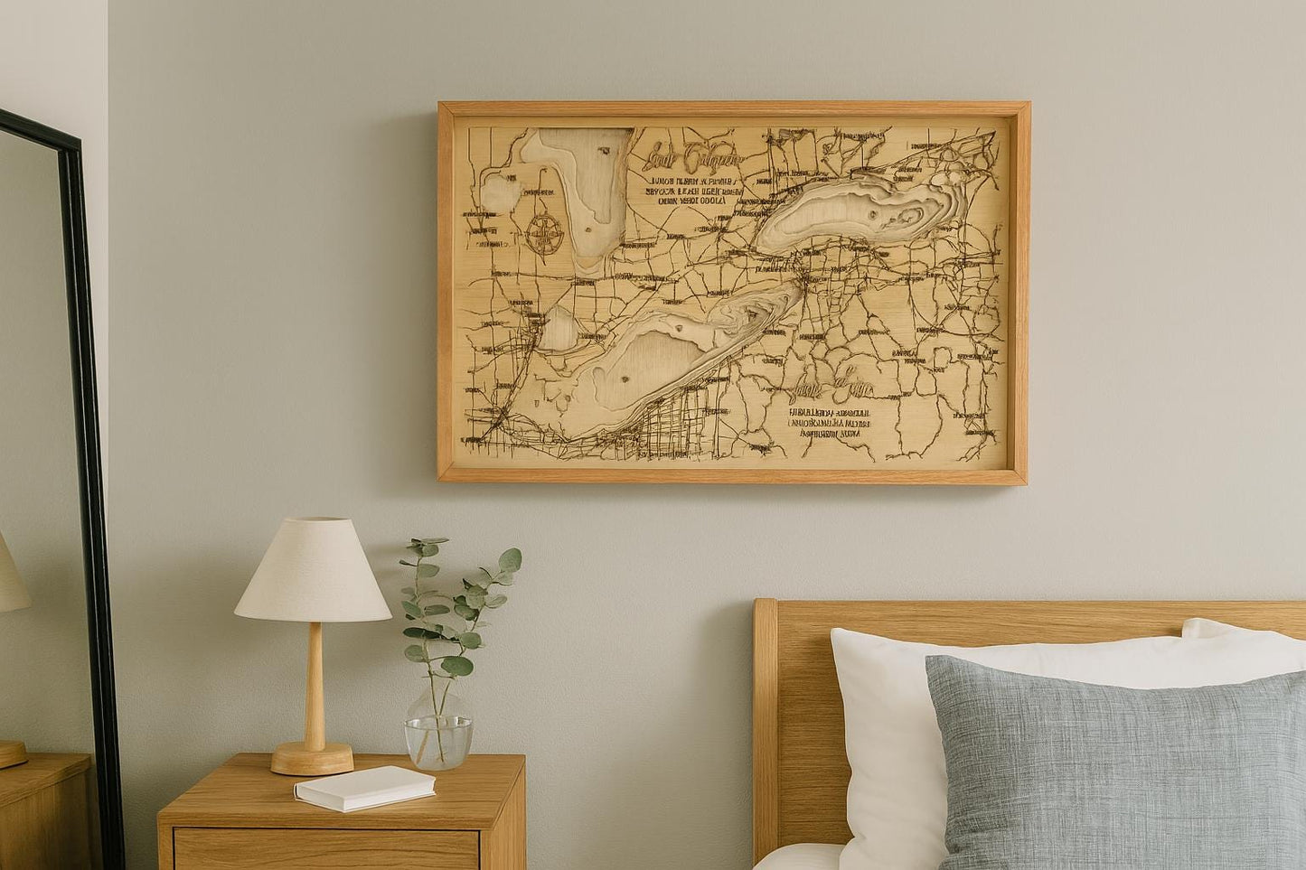 Engraved Lake Ontario Wood Map: Personalized Topography Art