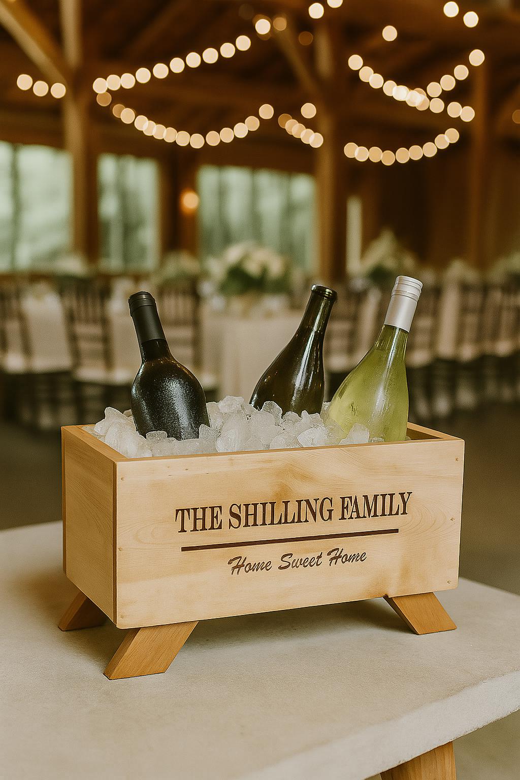 Handmade Wooden BarWine Bar Cooler Trough: Engraved Rustic Beverage Station