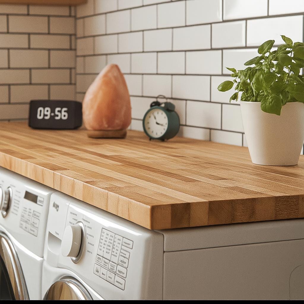 Wooden Washer and Dryer Top: Custom Laundry Room Countertop Handcrafted to Fit