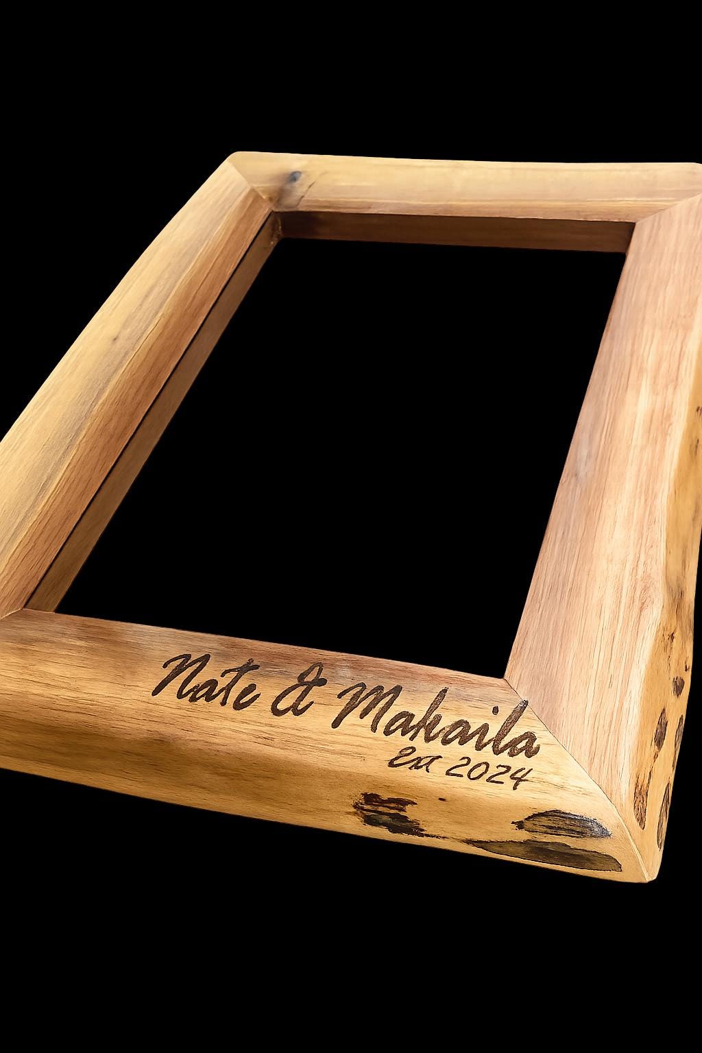 Personalized Live Edge Wood Picture Frame: Rustic Engraved Photo Display