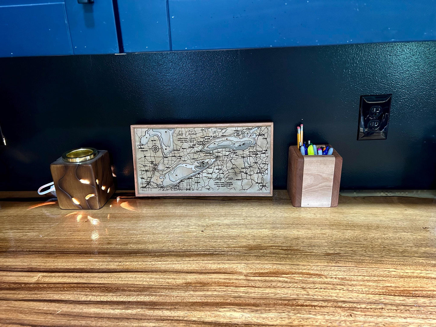 Engraved Lake Ontario Wood Map: Personalized Topography Art