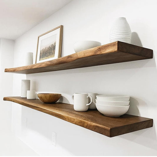 Walnut Live Edge Shelf: Rustic Floating Wall Shelves for Home & Office