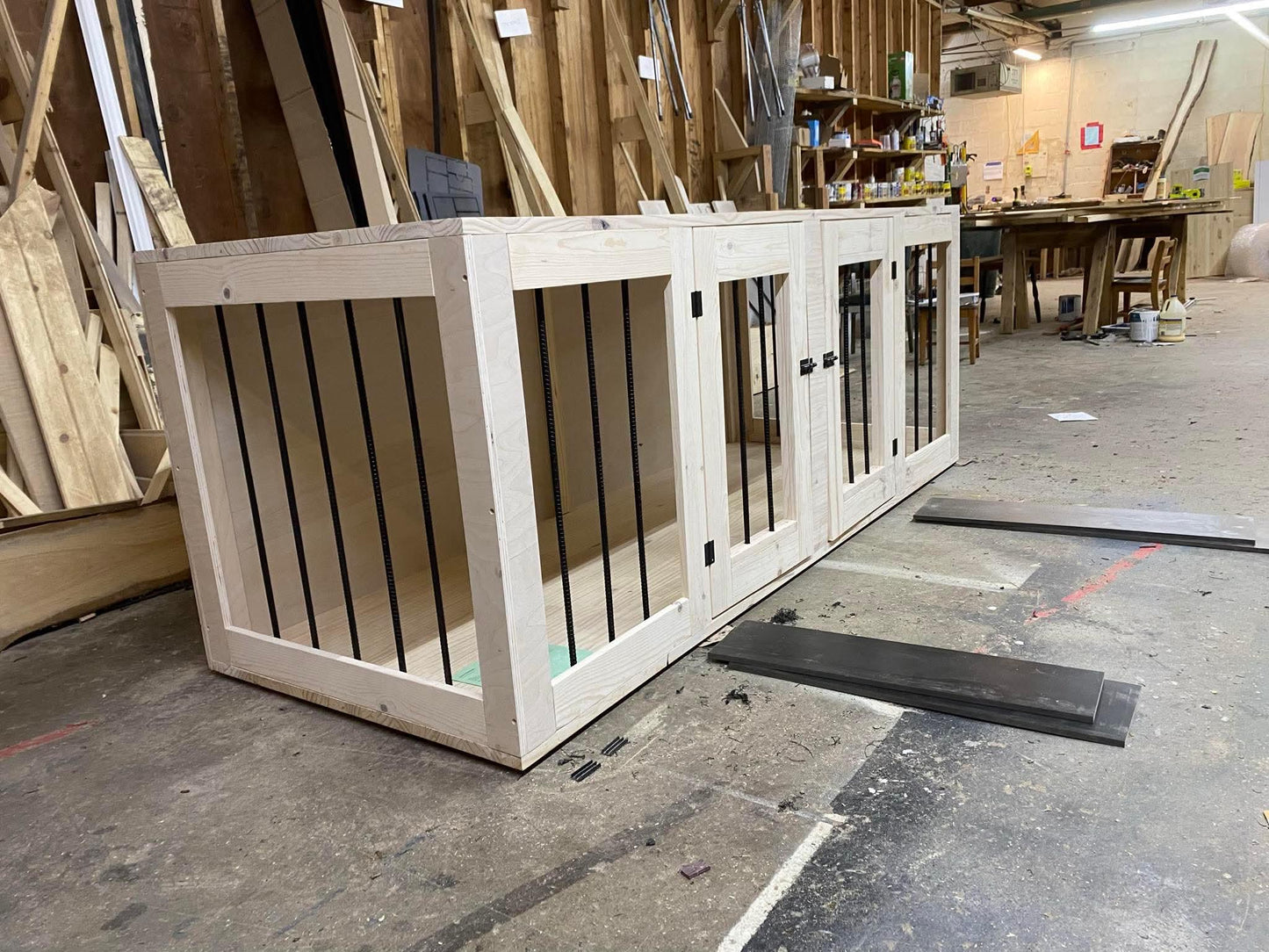 Handmade Dog Crate Coffee Table: Modern Double Kennel Furniture for Dogs
